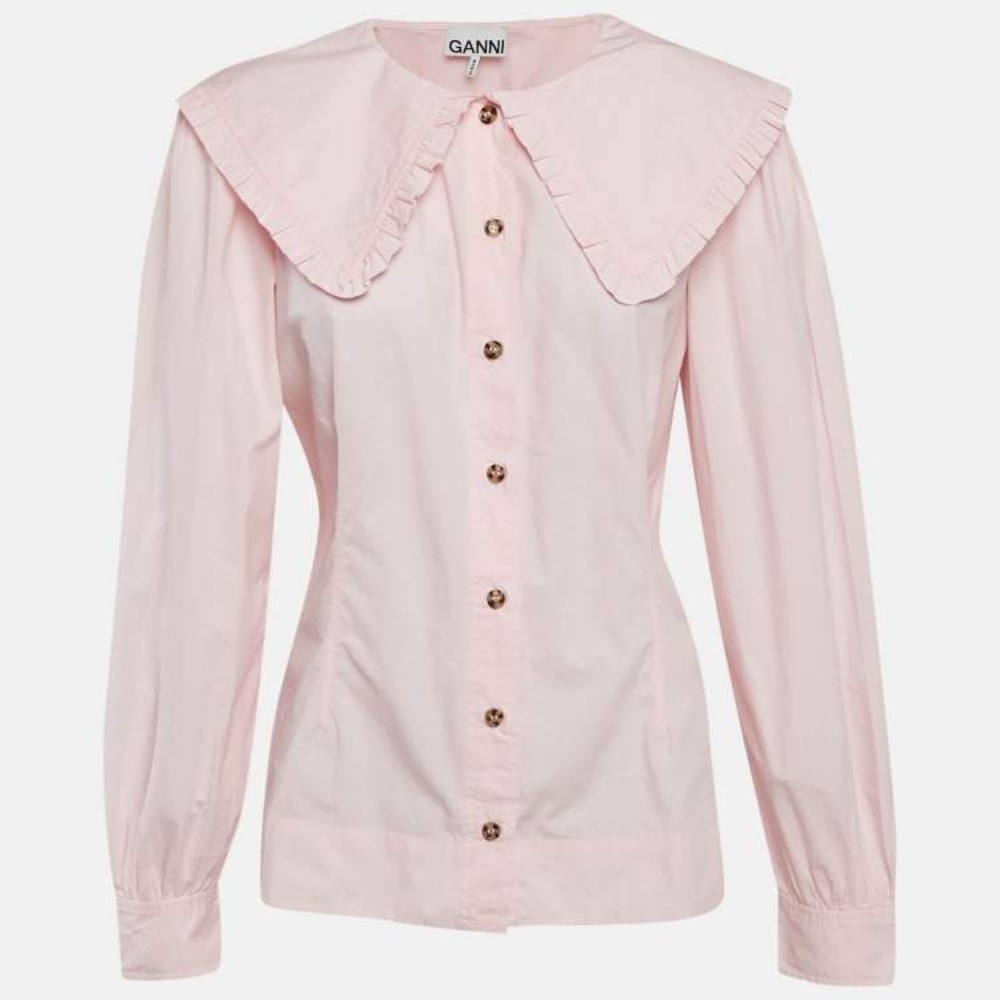 Ganni Light Pink Ruffled Collar Shirt